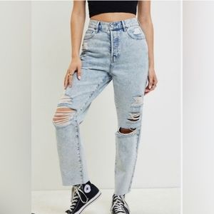 PacSun High Rise Straight Jean Button Fly Light Wash 28